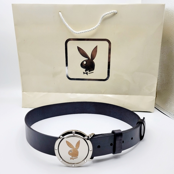 Y2K PLAYBOY Rhinstones Reversible Leather Black Belt Vintage RARE Circa2005 Pink - Picture 6 of 10